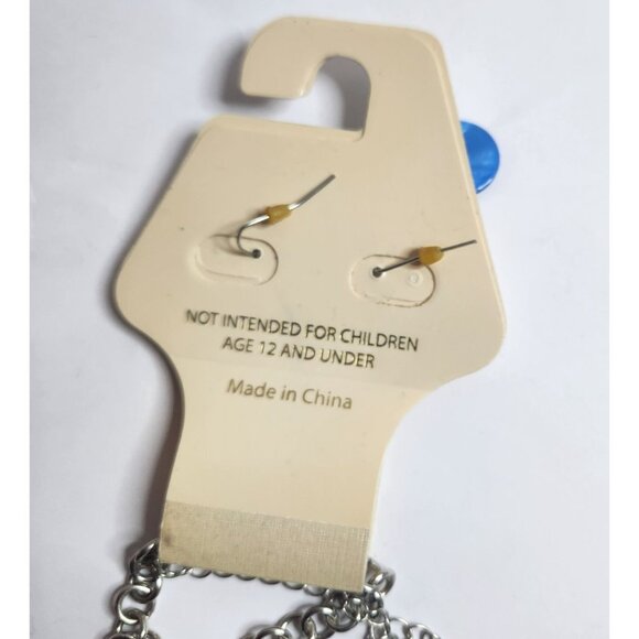 Cato Chain Necklace & Earrings Set With Blue & Silver Disc Accents statement bib - Picture 3 of 4